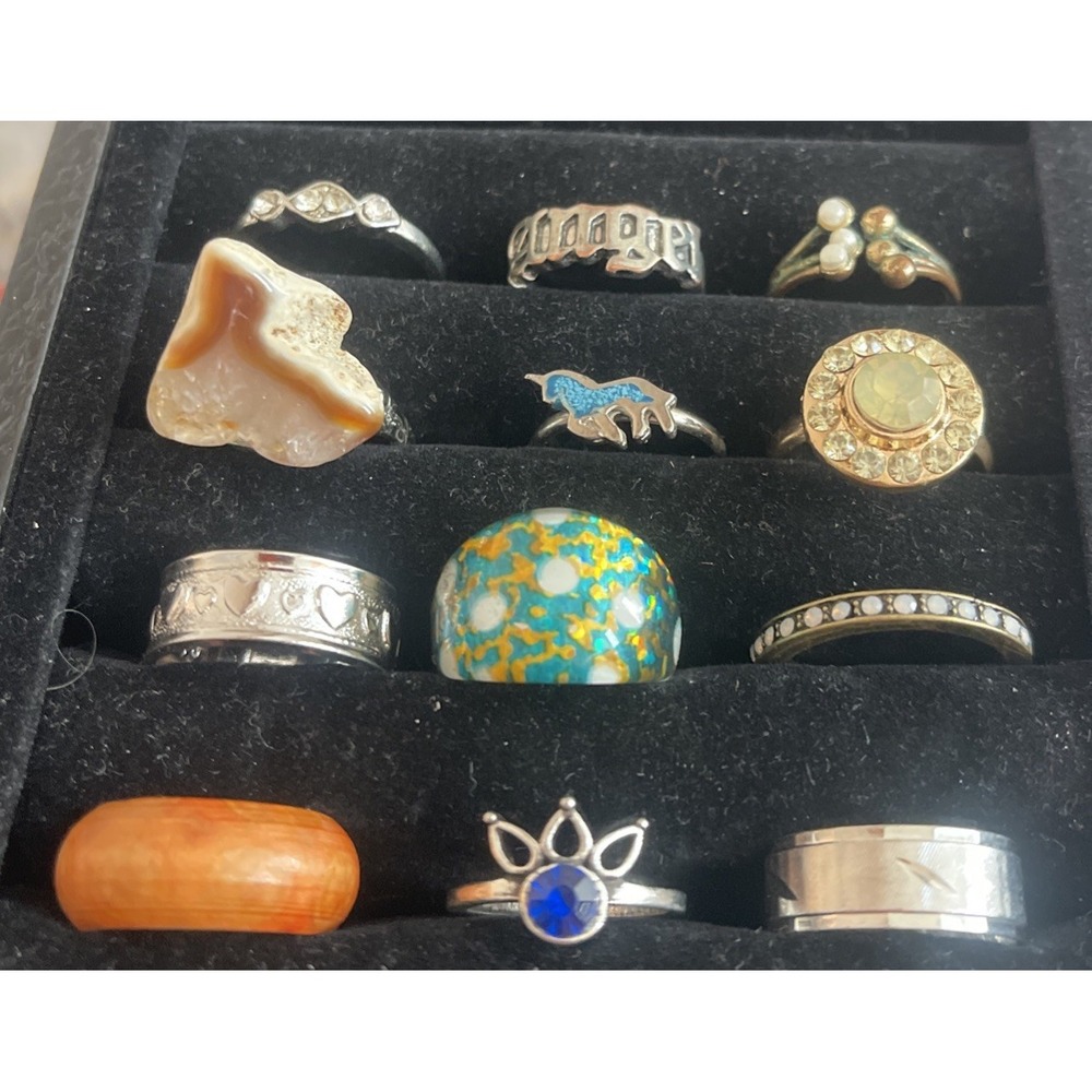Lot of 12 Costume Rings Beads Stones Gold Silver Tone Gemstone #5